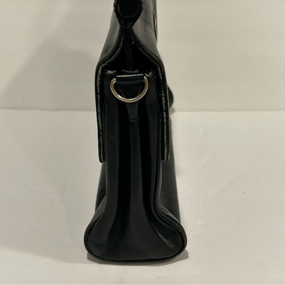 Vintage Donnio Italian Black Leather Satchel Purse with Sunburst Design, Unique - Picture 7 of 16